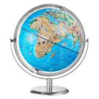 World Globe showing animal locations across continents with a clear educational display and modern base.
