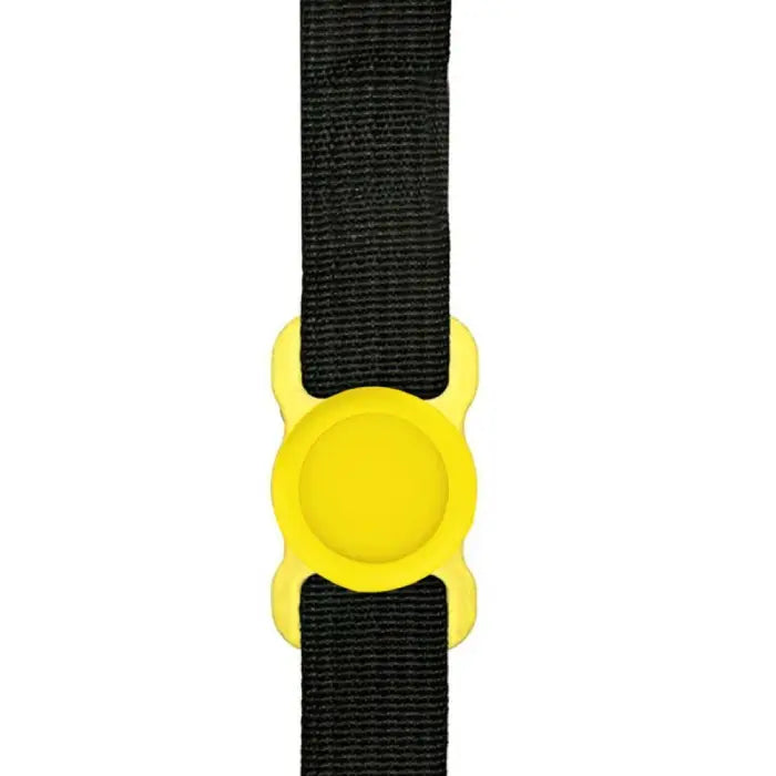 Bright yellow GPS Tracker wristband holder combined with a black strap for secure device use.