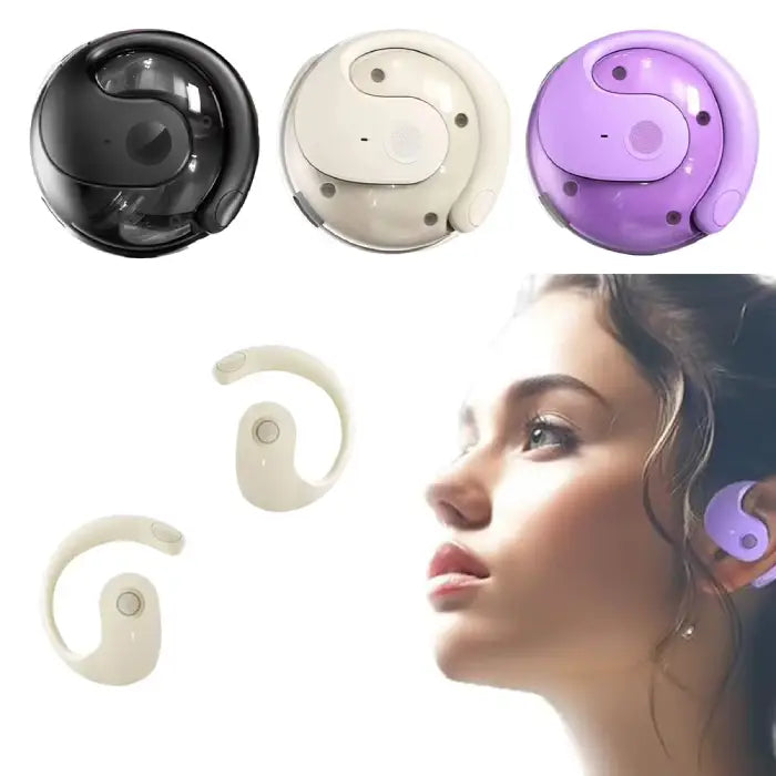 hree wireless earbud charging cases in black, white, and purple featuring yin-yang design pattern