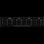 Yoga-jumpsuit sizing chart showing bust, waist, hip, and length measurements in cm and inches for sizes S–L.