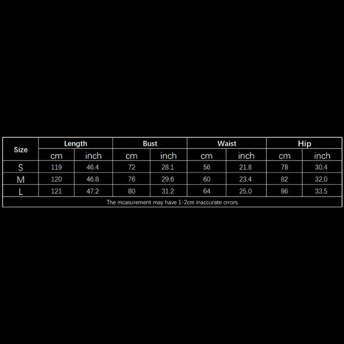 Yoga-jumpsuit sizing chart showing bust, waist, hip, and length measurements in cm and inches for sizes S–L.