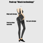 Yoga legging with pocket shown in black with mesh panels and push up hip support