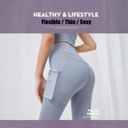 Yoga legging with pocket in gray showcasing peach design contour and phone pocket detail