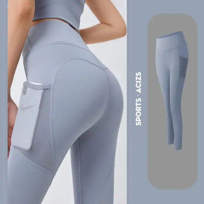 Yoga Legging with Pocket in light grey with smooth stretch fabric and supportive high-rise waistband.