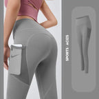 Yoga Legging with Pocket in mid-grey with breathable mesh panel and functional side storage.