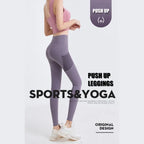 Yoga legging with pocket in purple featuring side view push up fit for sports and yoga