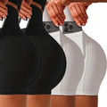 Yoga shorts set four-pack in black and white colors with phone side pocket and sculpting fit.