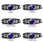 Zodiac Sign Bracelet designs for Libra to Capricorn arranged neatly, showcasing vivid horoscope artwork for meaningful celestial jewelry gifts.