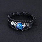 Zodiac Sign Bracelet with glowing Leo emblem highlighted on dark background, creating a bold mystical look ideal for astrology enthusiasts.